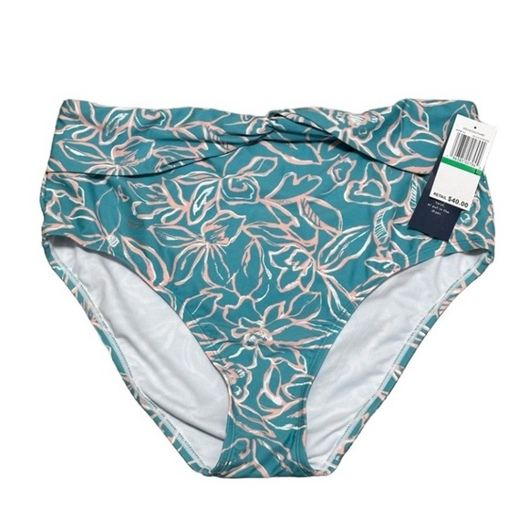 Aqua Couture Ladies Floral Prints Blue High Waisted Bikini Swim Bottom Size L - Picture 1 of 12